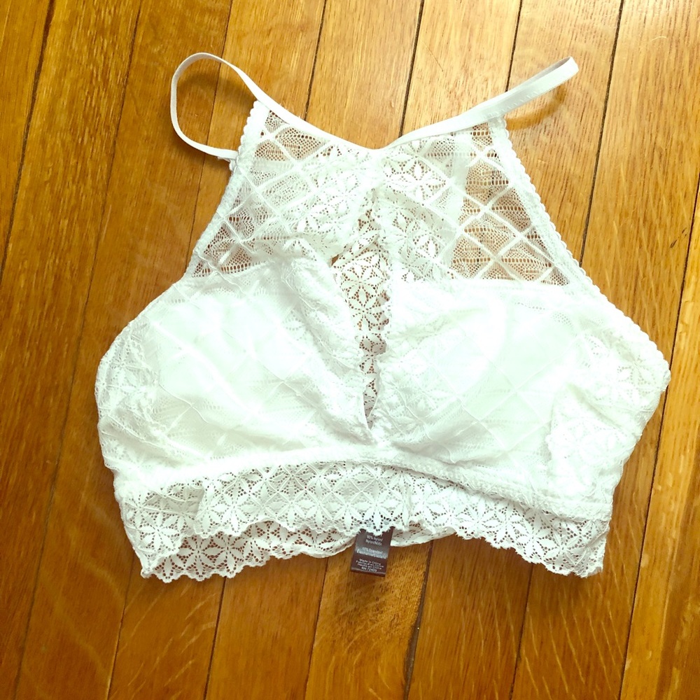 White lace high neck cut out bralette